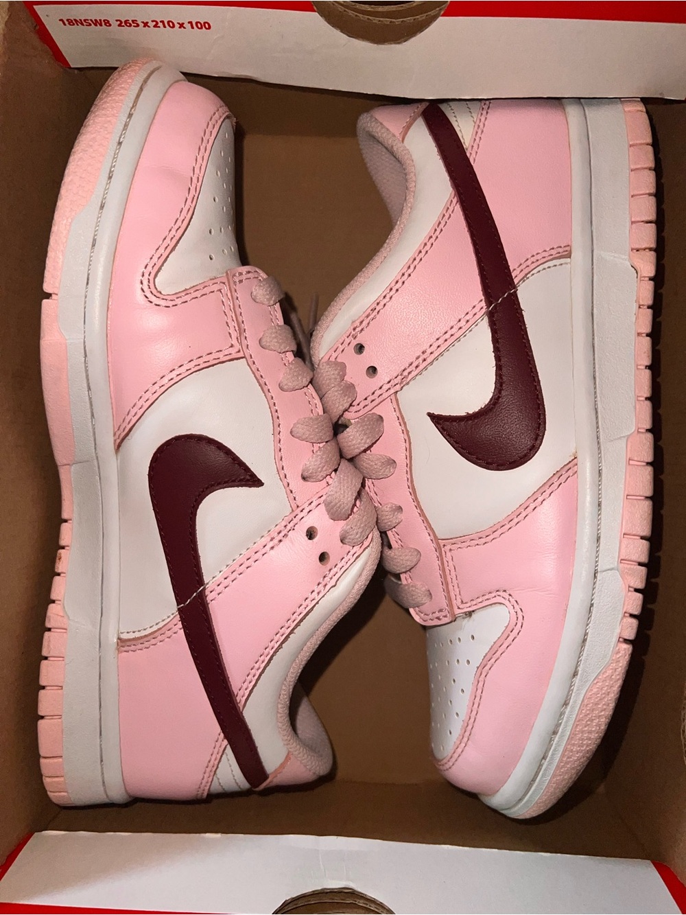 Nike Red and White Shoe Box with 'Pink Foam' Marking